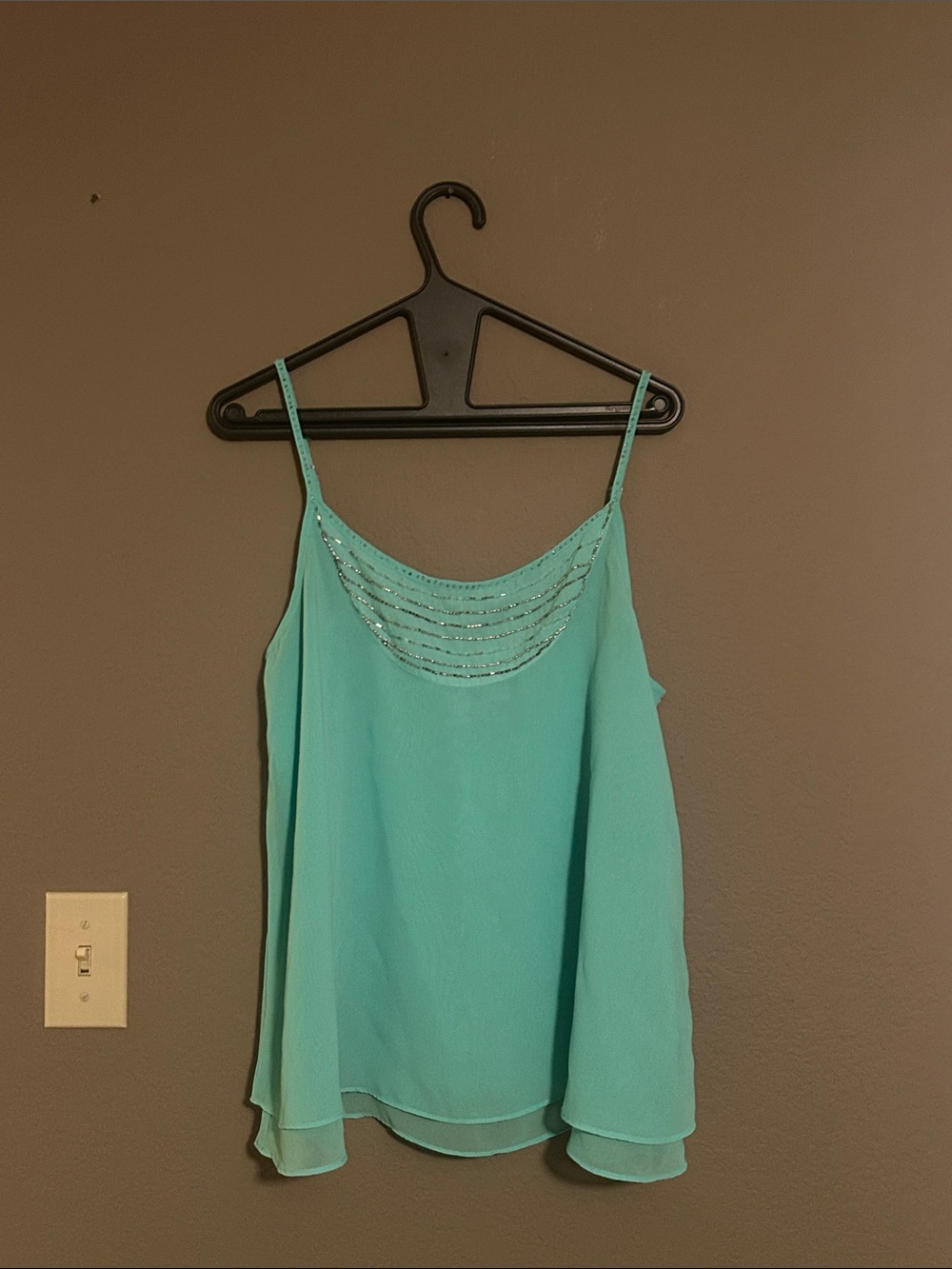 Alya Teal Beaded Spaghetti Strap Tank